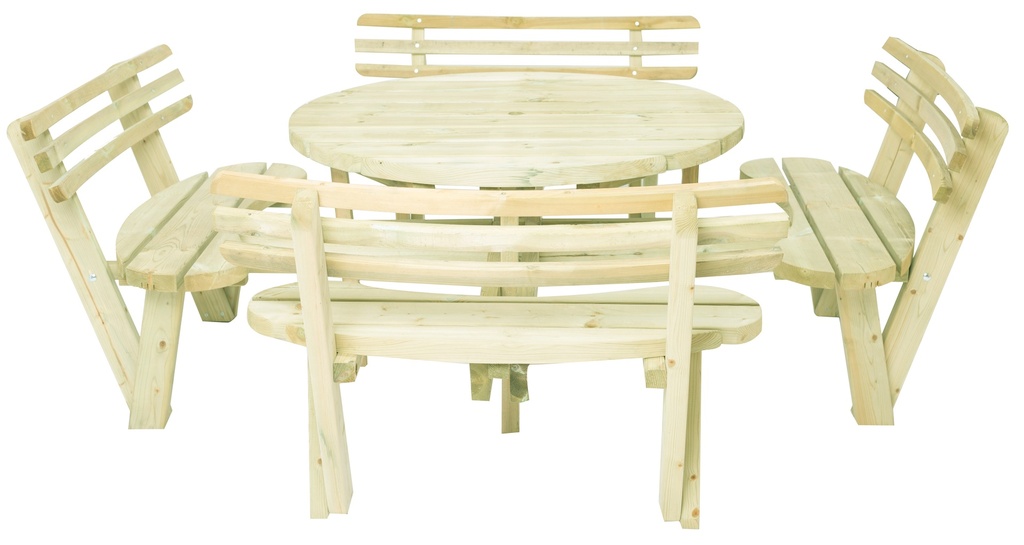 RONDE PICKNICKTAFEL MET RUGLEUNING DIA 120CM