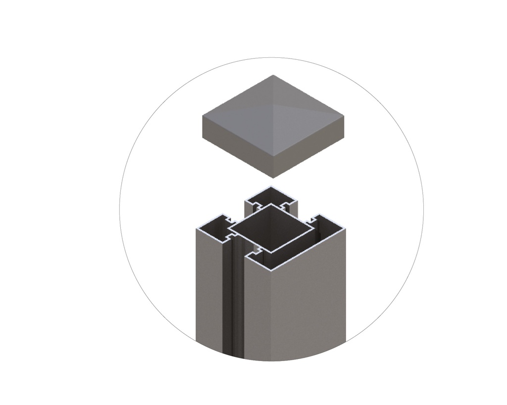 POTEAUX EN ALUMINIUM POUR COMPOSITE FIN 270 X 7 X 7 CM (3 FENTES - CAPUCHON + 2 LATTE DE CALLAGE INCL.)